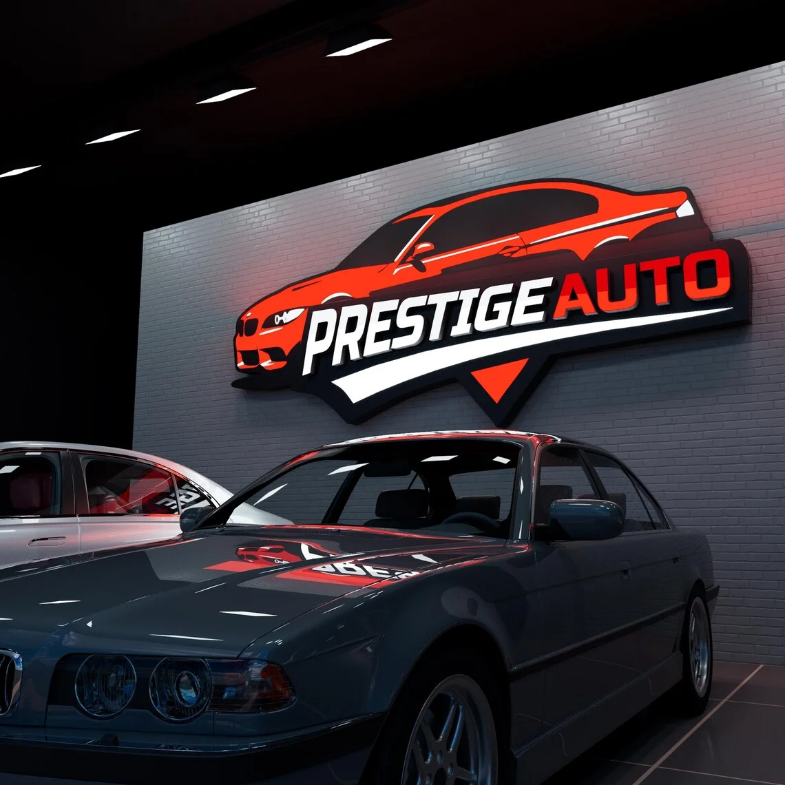 Custom Graphic 3D Stainless Steel Metal LED Halo Backlit Logo Sign For Car Dealership Auto Showroom Commercial Building Outdoor