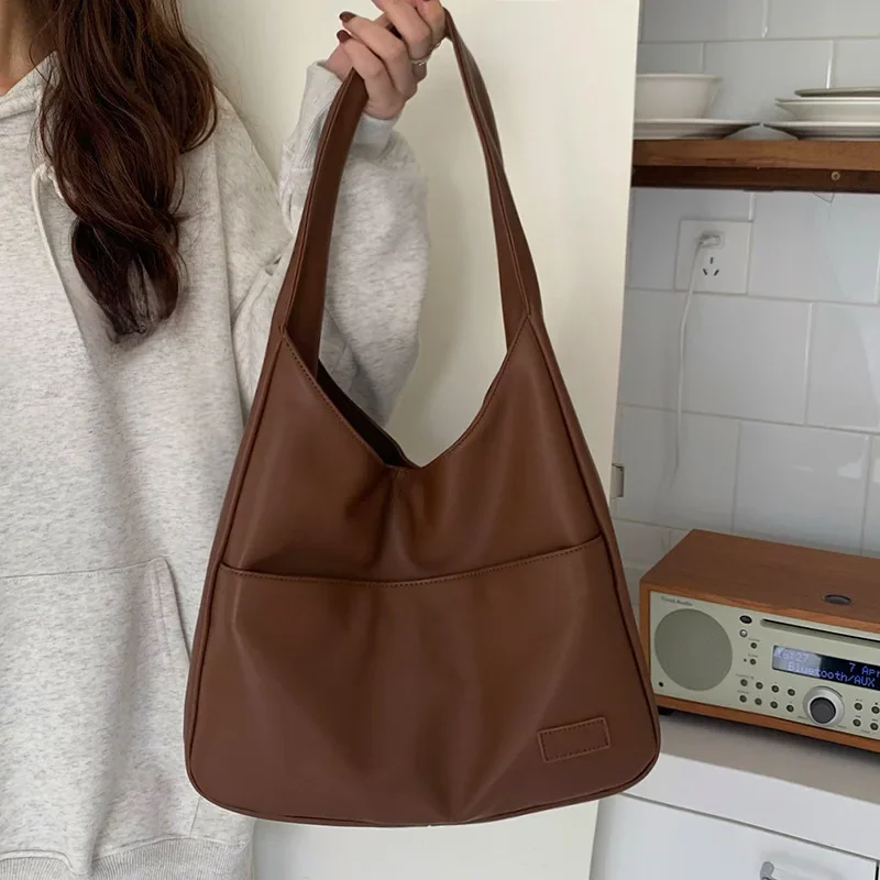 CGCBAG 2024 nowa prosta duża pojemność damska torba na ramię Casual dojazdy do pracy luksusowe designerskie torebki wysokiej jakości skórzana torba z grubej bawełny — zdjęcie 2