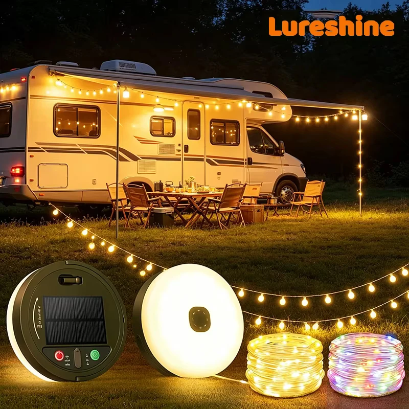 Zonne-energie lampen Camping Lureshine LED Draagbare Kampeerlamp 2-in-1 met 13 verlichtingsmodi Oplaadbare hangende Tentlantaarn voor tuin buiten Patio Party Essentials verjaardag Tent Kerstdecoratie