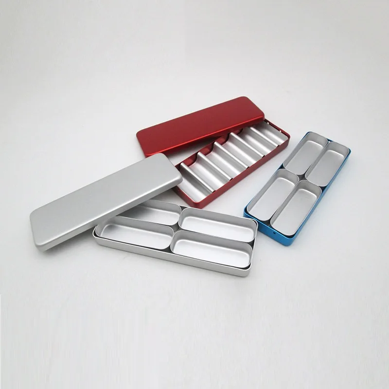 Dental Sterilization Box – Aluminum Alloy with 4 or 6 Compartments & Plastic Bur Holder – High-Temperature Resistant Storage
