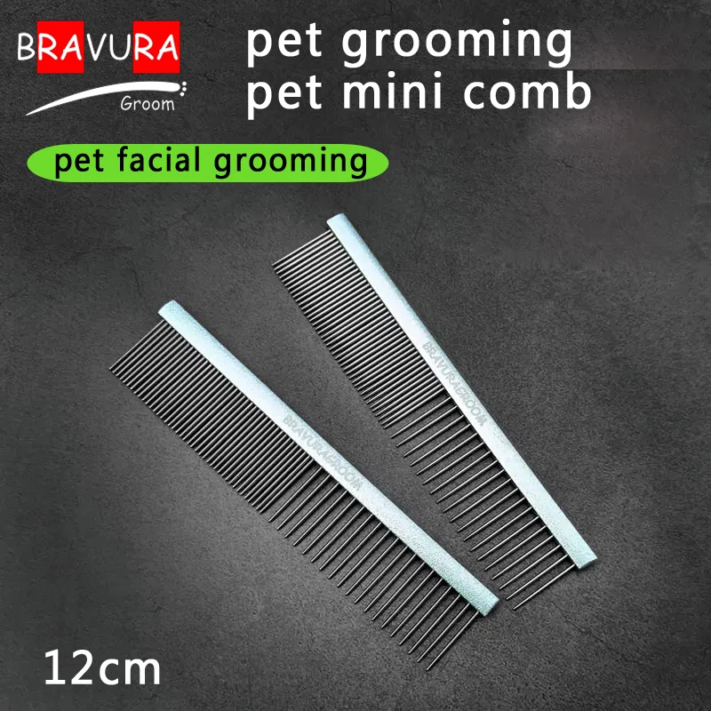 

BAVURA Pet Dematting Comb - Stainless Steel Pet Grooming mini facial Comb for Dogs and Cats Gently Removes Loose Undercoat, Mat