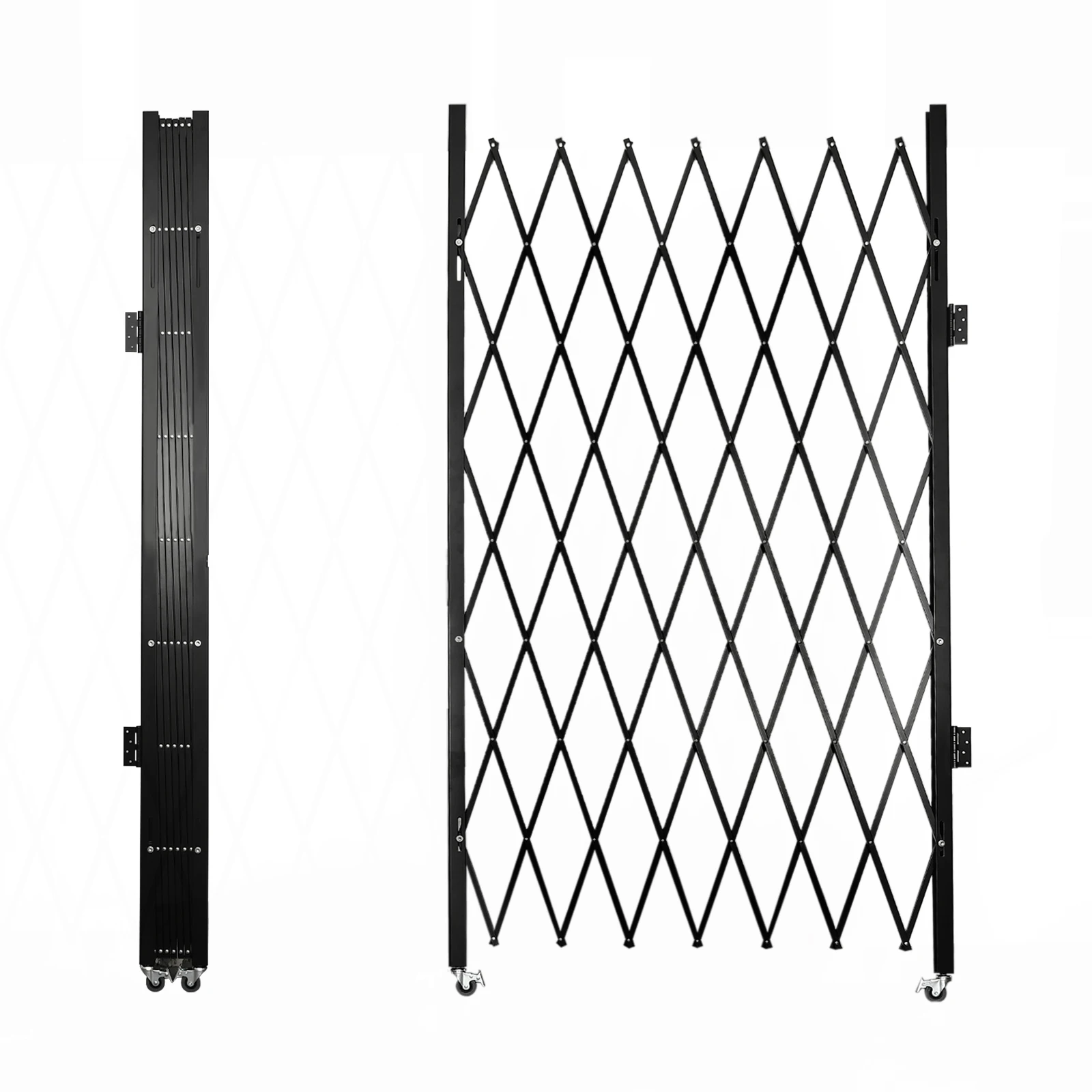 Portão de segurança dobrável duplo, portão dobrável de 87 "H x 150" W, portão de segurança de acordeão de aço, portão de segurança de expansão flexível