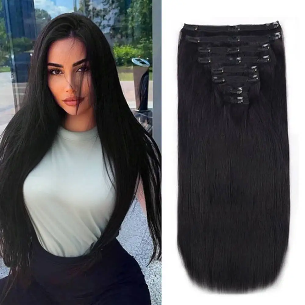 Clip in Hair Extensions Straight Clip ins Remy Human Hair Extensions Natural Color 1B Full Head Invisible Seamless Clip on Hair