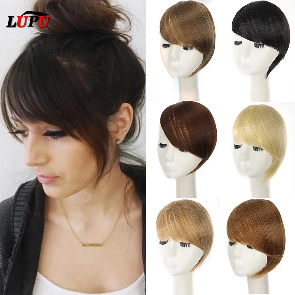 

LUPU Synthetic Hair Bangs Clip in Hair Extensions Black Brown Fringe Neat Gradient Bangs Natural False Fake Hairpieces for Women