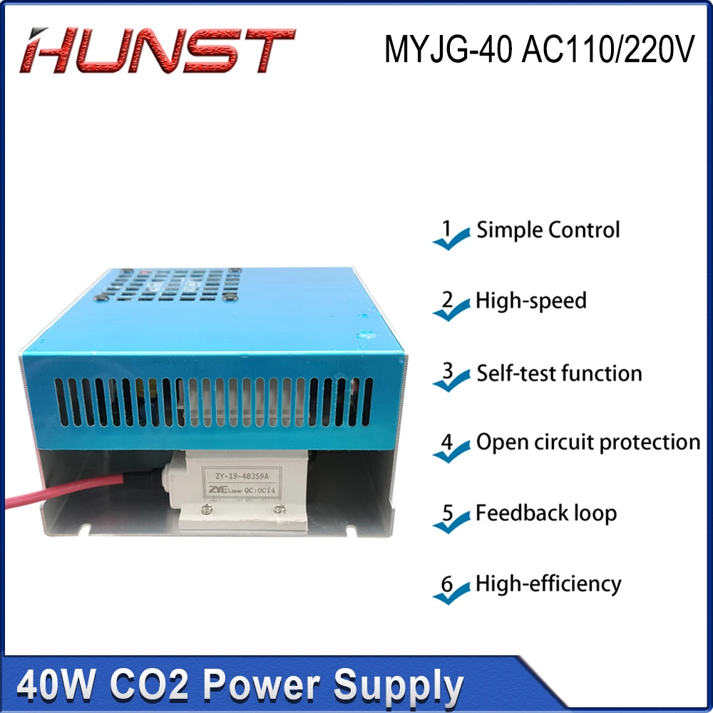 Hunst 40W CO2 Laser Power Supply 110V/220V for 30W 40W 50W  K40 Engraving Cutting Machine MYJG-40W Laser Generato