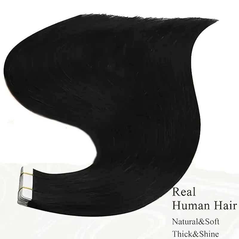 Alimice Tape In Hair Extensions  #1B Remy Straight Human Hair 50g  Invisible Tape In Hair Extensions 20pcs For Women