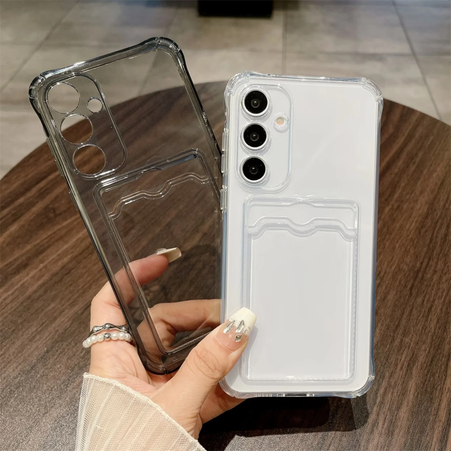 Clear Silicone Shockproof Card Holder Case For Samsung Galaxy S25 Edge S26 S24 S23 S22 S21 S20 Ultra Plus FE 2020 Soft Cover