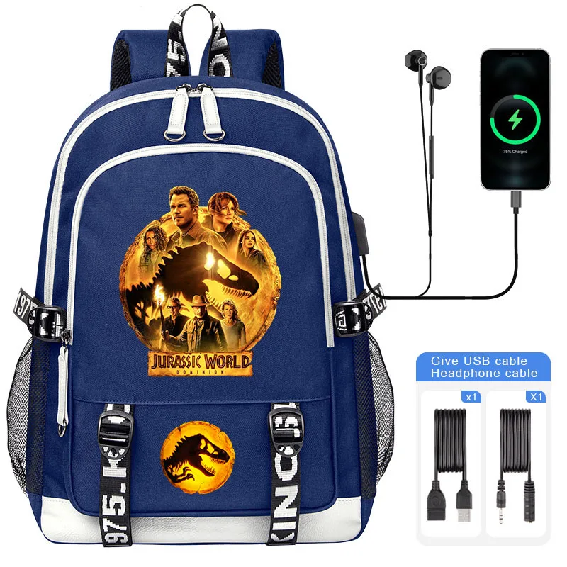 New Jurassic World Dominion USB Boy Girl Book School Bag Large Capacity Teenagers Student Schoolbags Women Men Backpack