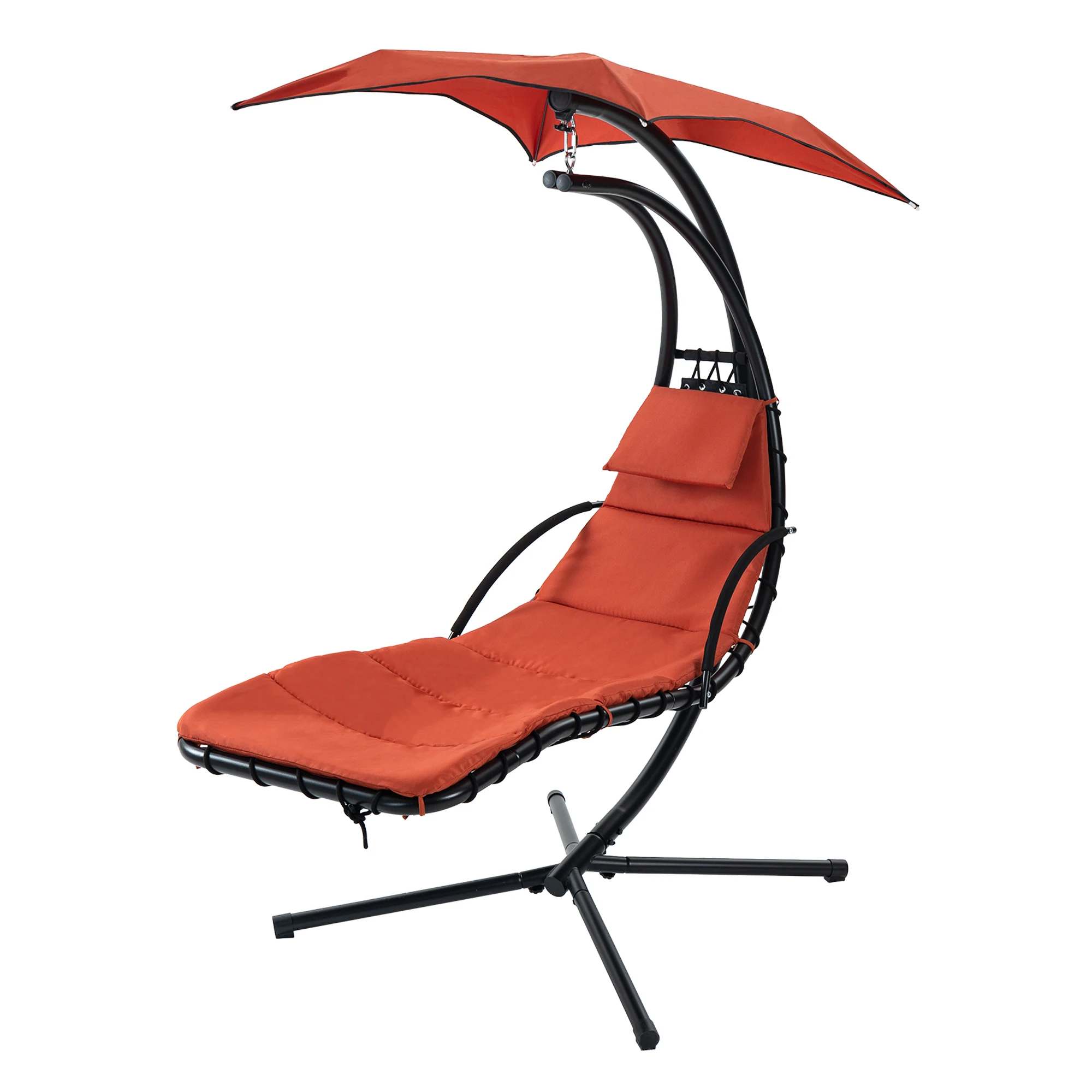 

Hanging Chaise Lounger with Canopy, Outdoor Swing Chair with Pillow & Stand for Patio Poolside (Orange)