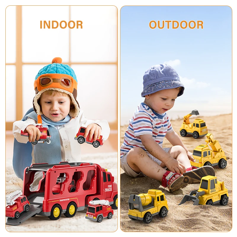 TEMI Diecast Carrier Truck Toys Cars Engineering  Vehicles  Excavator Bulldozer Truck Model Sets Kids Educational Boys For Toys