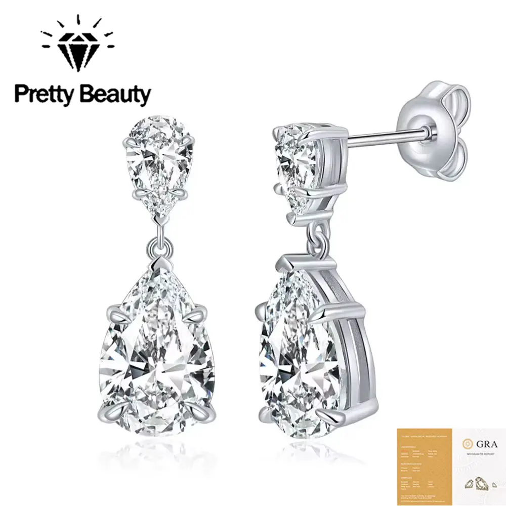 Pretty Beauty 7 Karat Moissanit-Ohrhänger für Damen, Tropfenform, Diamant-Schliff, S925 Silber, Luxus-Brautschmuck
