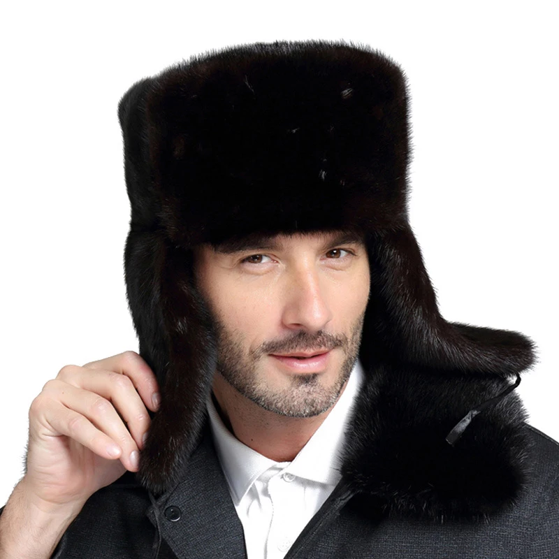 2022 New Russian Bomber Cap Outdoor Warm Earmuffs Mink Fur Hat Men's Cap Universal Winter Ski Caps For Men Thickened Hats