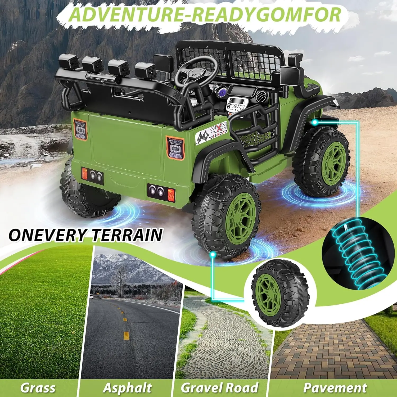 Elektryczny samochodzik dla dzieci 24V, 2-osobowy, z pilotem, 3 prędkości, muzyka, zawieszenie sprężynowe, światła LED dla chłopców i dziewczynek
