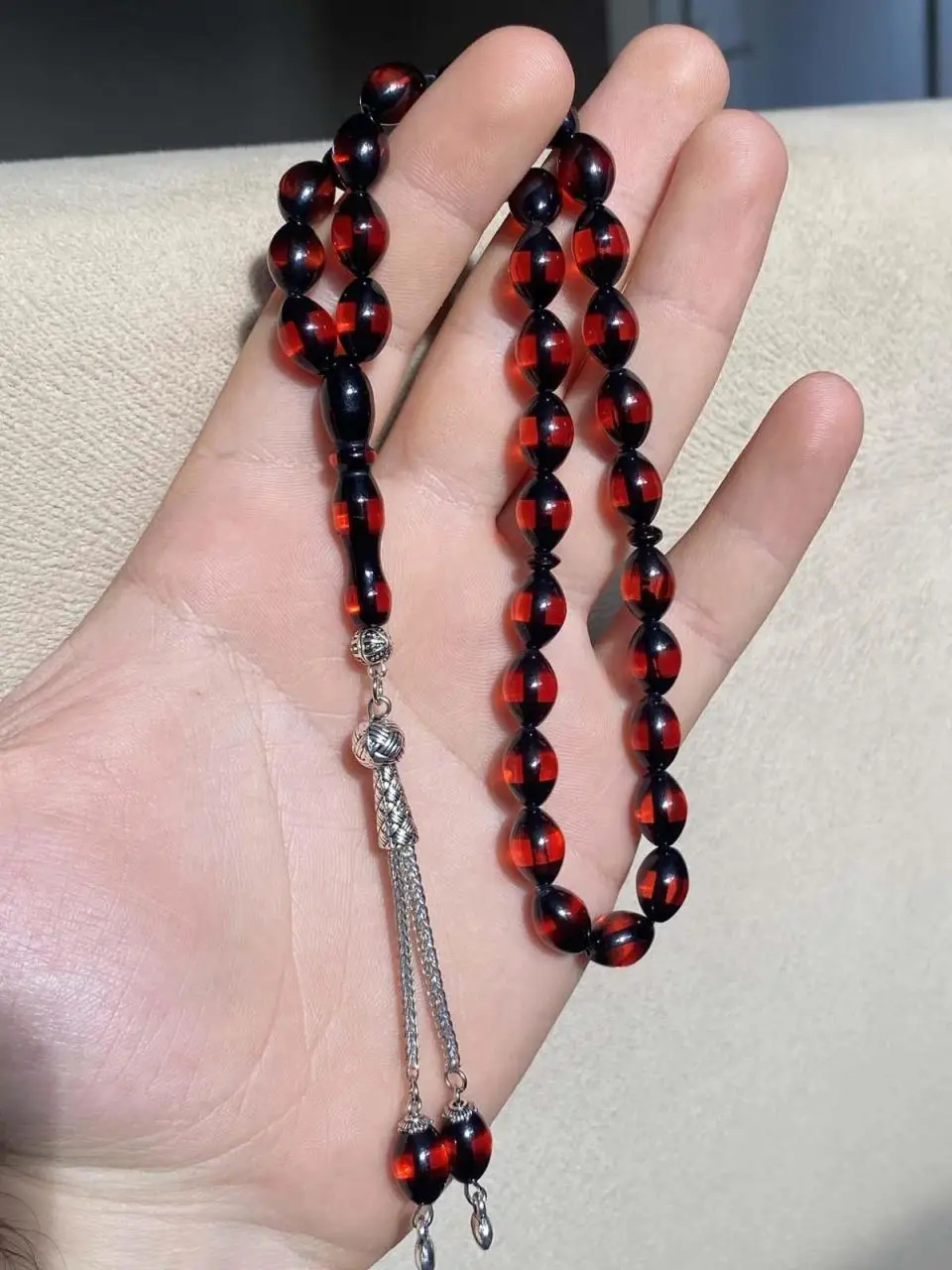 Powder Amber Rosary Beyzi Barley Cut Red Vernier Moire Tassels Rosaries Ottoman Tesbihleri Turkish Handmade Handwork Jewelry