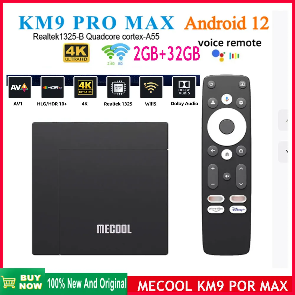 [أصلي] 2025 جديد Mecool KM9 PRO MAX Android TV Box 2GB 32GB 4K HDR Android 12 2T2R WIFI5 Realtek1325-B Google صندوق التلفزيون المعتمد