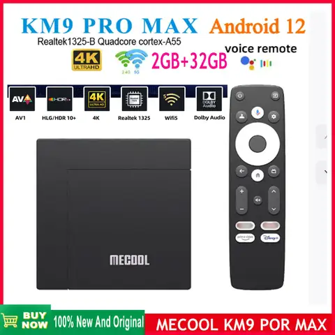 [Genuine]2026 NEW Mecool KM9 PRO MAX Android TV Box 2GB 32GB 4K HDR Android 12 2T2R WIFI5 Realtek1325-B Google Certified TV Box