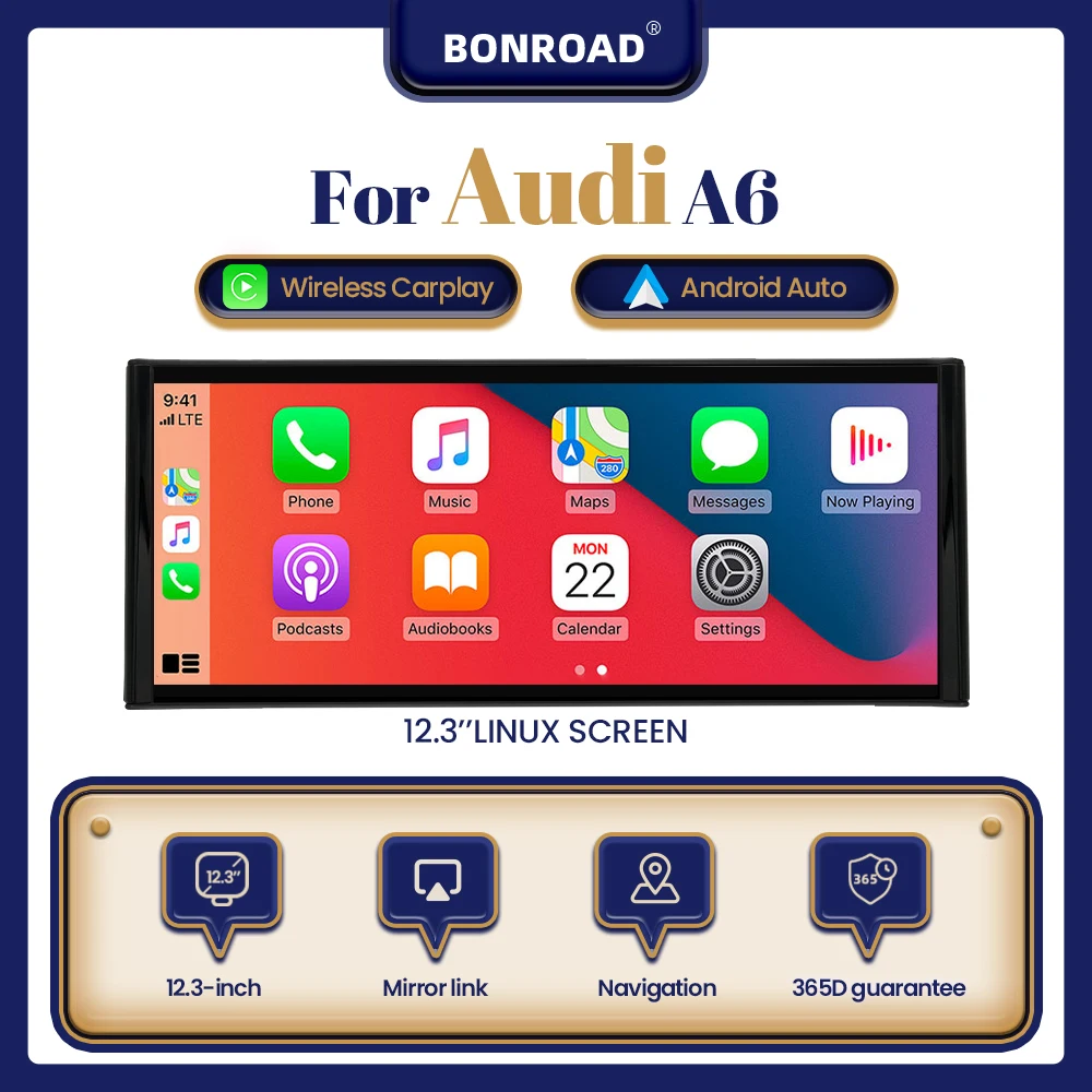 BONROAD Linux lecteur multimédia d'autoradio sans fil CarPlay pour Audi A6 C7 A7 2012-2018 avec écran de Navigation GPS automatique Android