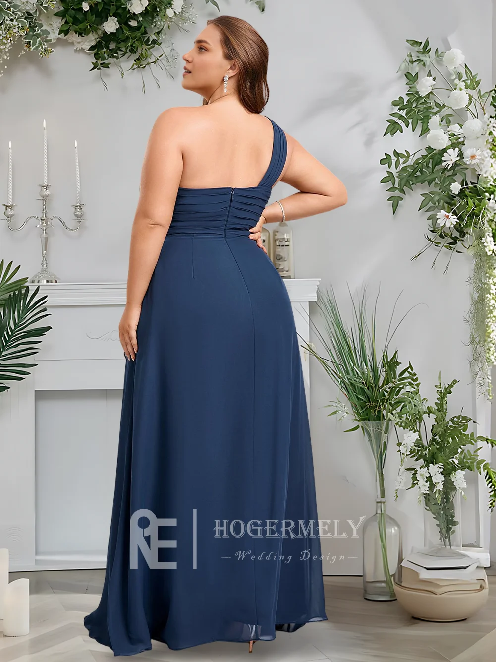 

B Women Navy Blue A-Line One Shoulder Floor-Length Chiffon Bridesmaid Dresses With Ruffles Wedding Guest Cocktail 2025​