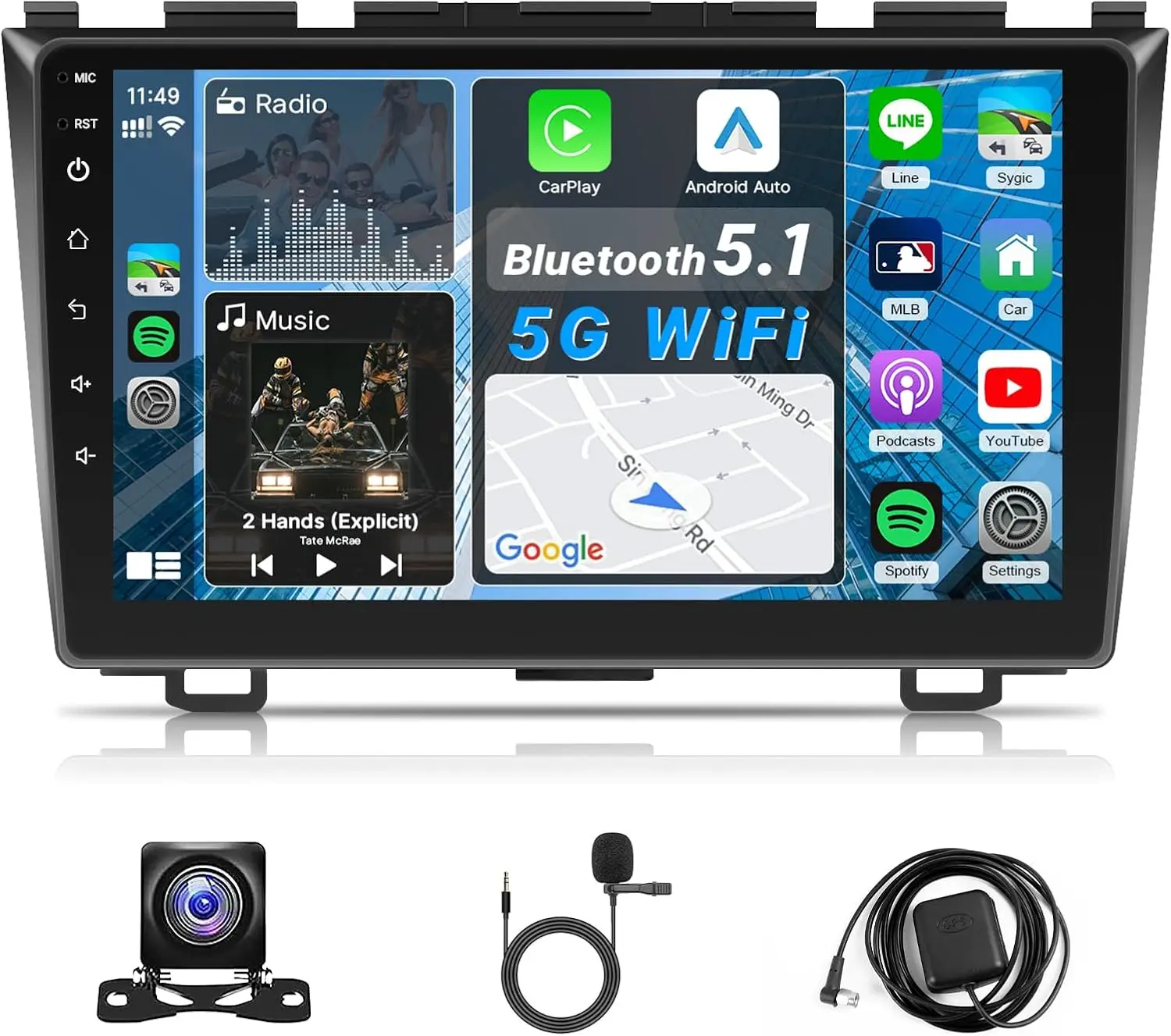 

9-дюймовый IPS сенсорный экран, автомагнитола с CarPlay, Android Auto, Mirrorlink, GPS-навигацией, Bluetooth, Wi-Fi, FM