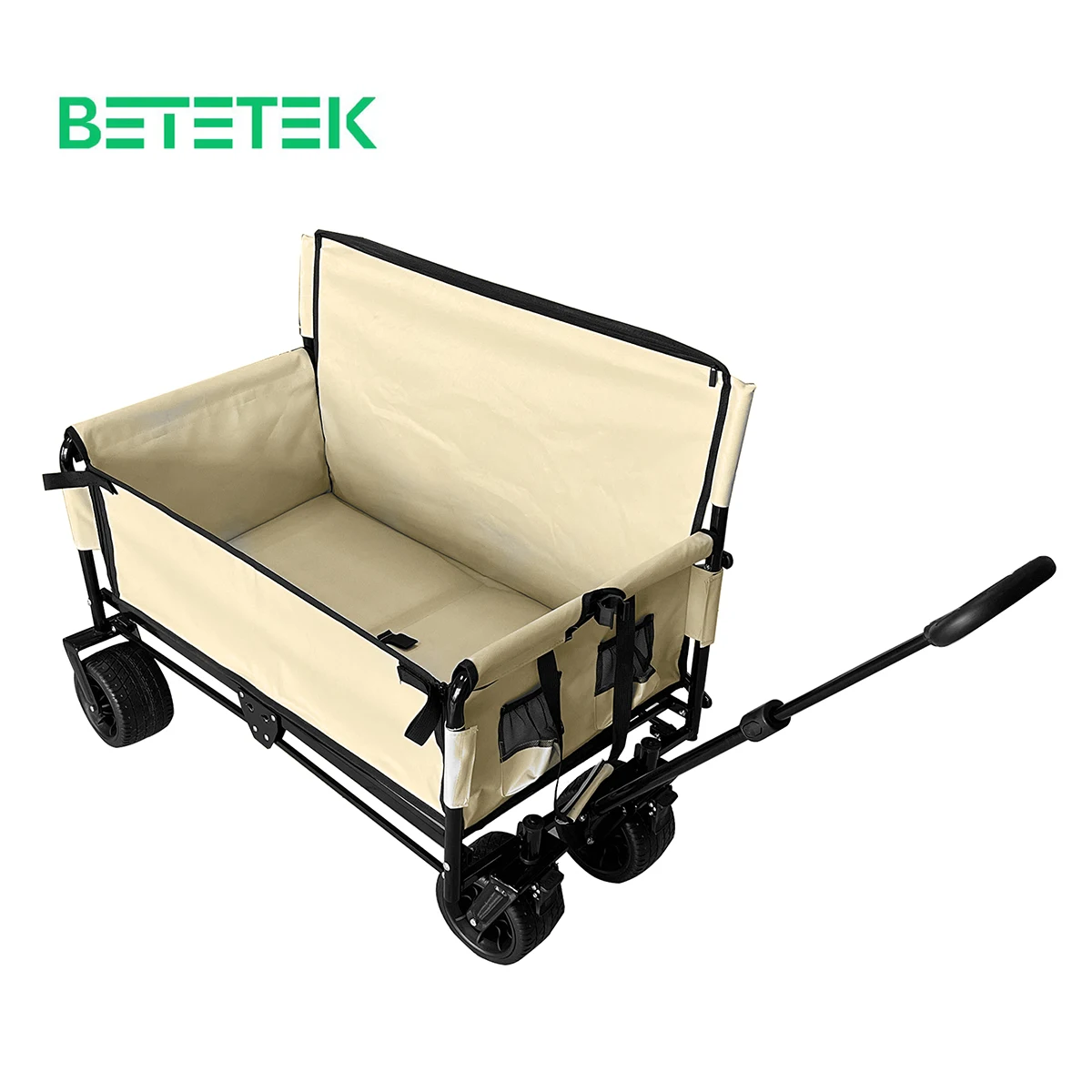 Collapsible Folding Wagon Push Pull Foldable Beach Wagon Cart Big Wheels Handle Drink Holders Camping Garden Outdoor