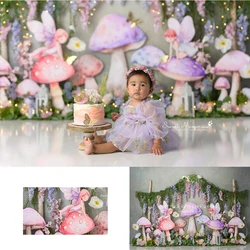 Butterfly Fairy Garden Backdrops Kids Baby Birthday Cake Smash Props Child Girl Photography Spring Floral Mushroom Backgrounds