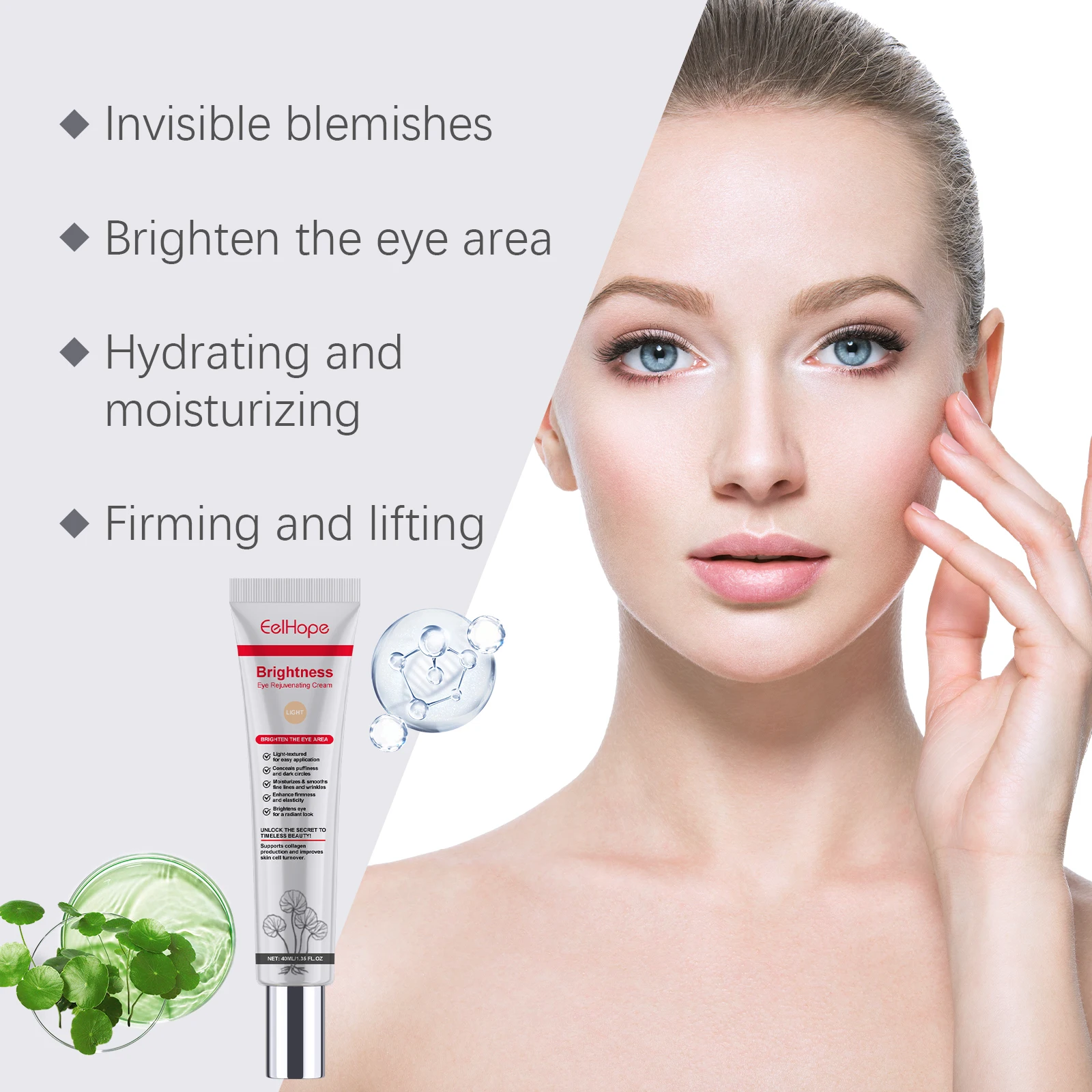Eelhope Centella Correttore per occhi Idrata la pelle sensibile Migliorata l'opacità intorno agli occhi Leggero e delicato Cura degli occhi 40ml