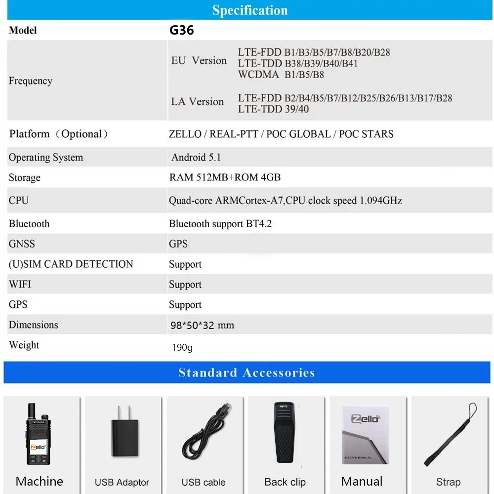 YATEGOOD G36ZELLO جهاز اتصال لاسلكي وطني 5G 6000 km أسطول موقع بناء خارجي سكة حديد الفندق وغيرها من السلع العامة #5