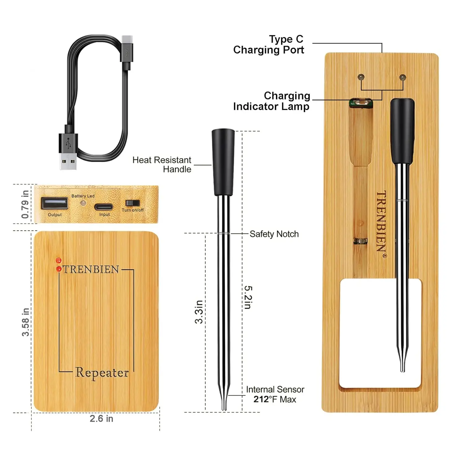 Wireless Meat Thermometer with Bluetooth 5.2 for 164ft Range on Smart Bluetooth Meat Thermometer with 2 Probes