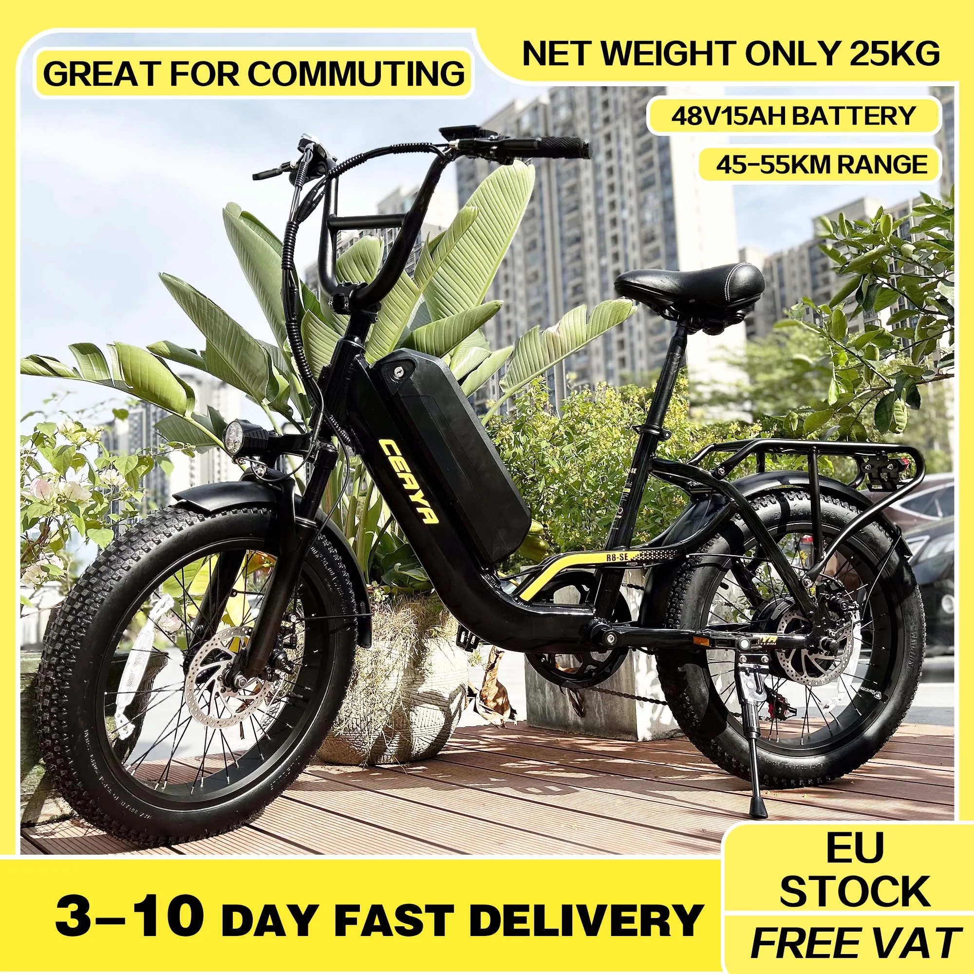 2024 CEAYA R8-SE 48V15AH 20*3.0 INCH ELECTRIC BIKE FAT TYRE 750W 40Km/h Removable Battery 7 Speed E-bike Electric City Bike