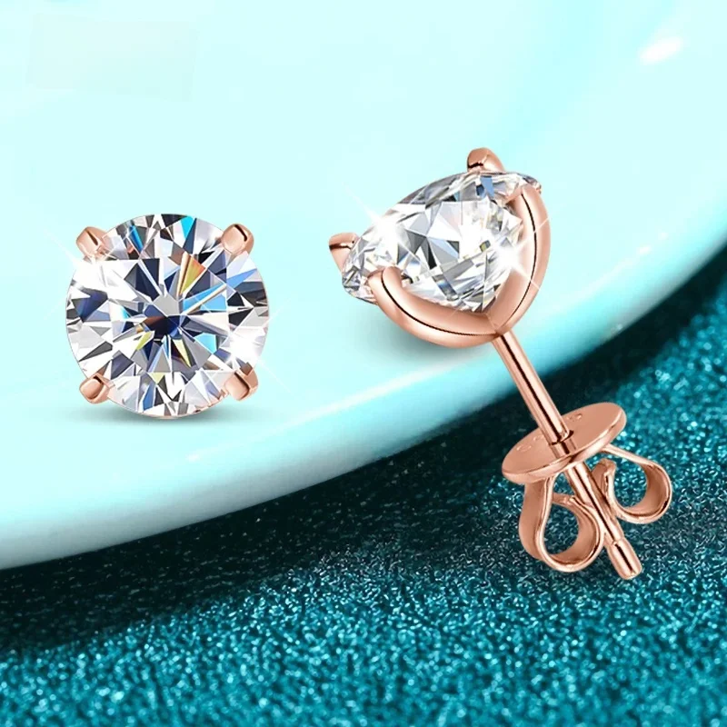 Smyoue 0.2-3CT Rose Goud Kleur Moissanite Stud Oorbellen voor Vrouwen Fonkelende Klassieke Bruiloft Lab Diamanten Oorbel Puur 925 Zilver - afbeelding 2