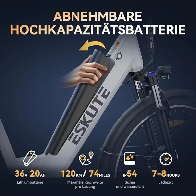 2025 eskute eu Elektro fahrrad 28 Zoll Damen fahrrad 20ah Batterie mit großer Kapazität 500w Bafang Motor Drehmoments ensor Reichweite km