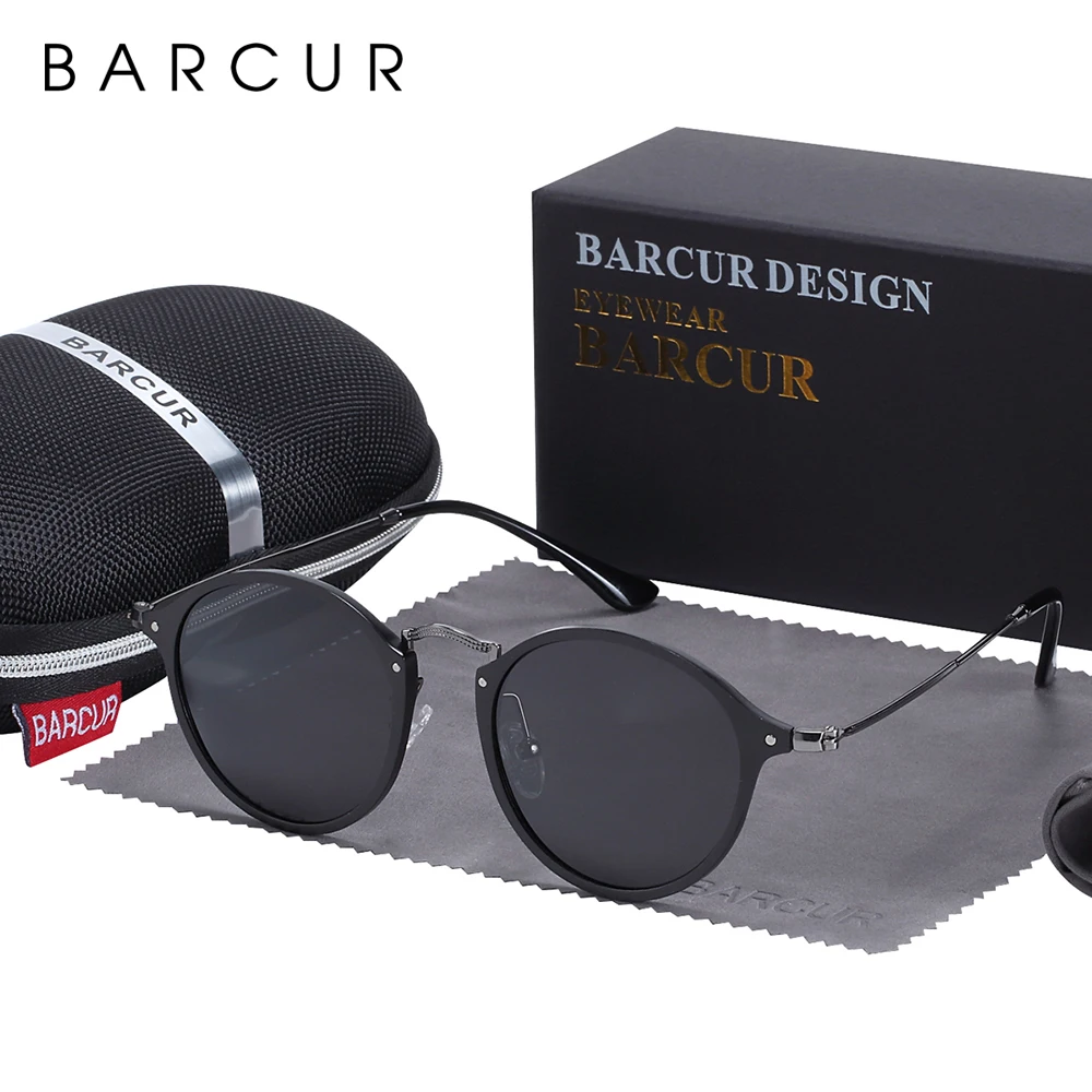 Barcur magnésio óculos de sol vintage para homens polarizados rodada óculos de sol das mulheres retro eyewear oculos masculino