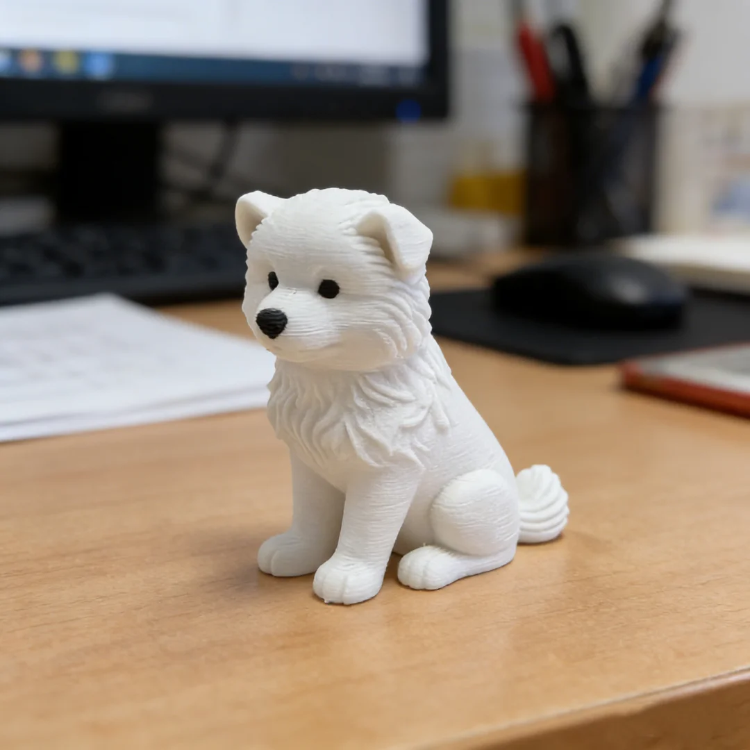 Figura de Samoyedo Adorable, Estatua de Samoyedo Sentado Kawaii, Decoración Estética para Escritorio, Oficina, Estudio, Regalo para Amantes de los Perros
