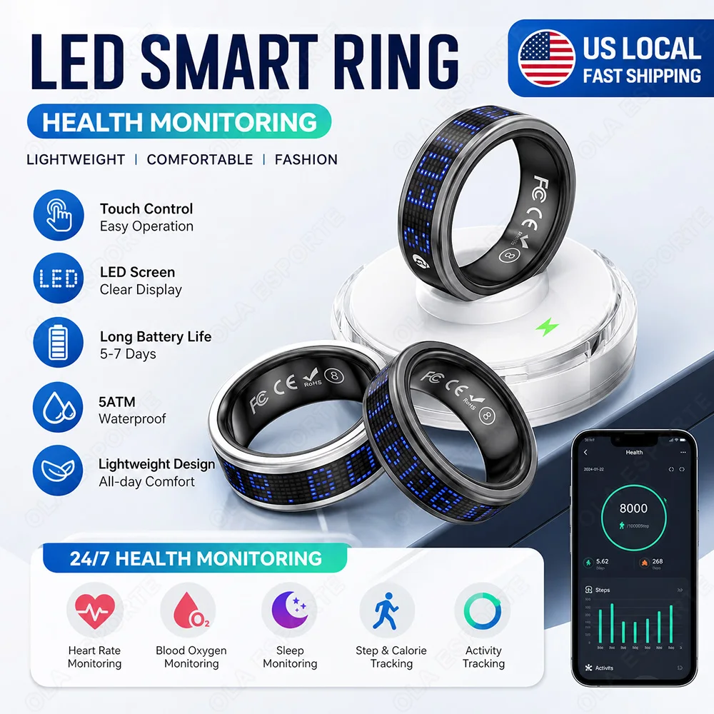 Smart Ring with Display Screen and Touch for Men Women, Heart Rate Blood Oxygen Health and Sleep Monitor, 5ATM Waterproof, Multi-sport Mode, Smartring ﻿SY16