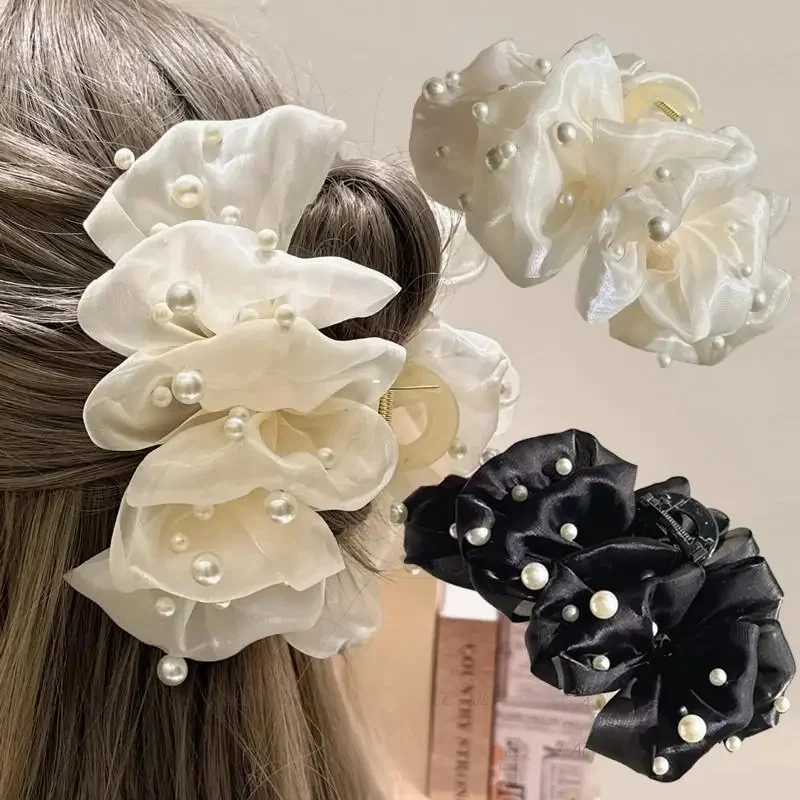 Pince à cheveux à bulles de perles pour femmes, tempérament élégant, Style coréen, grand requin, mode filles, pince à cheveux pour tête arrière