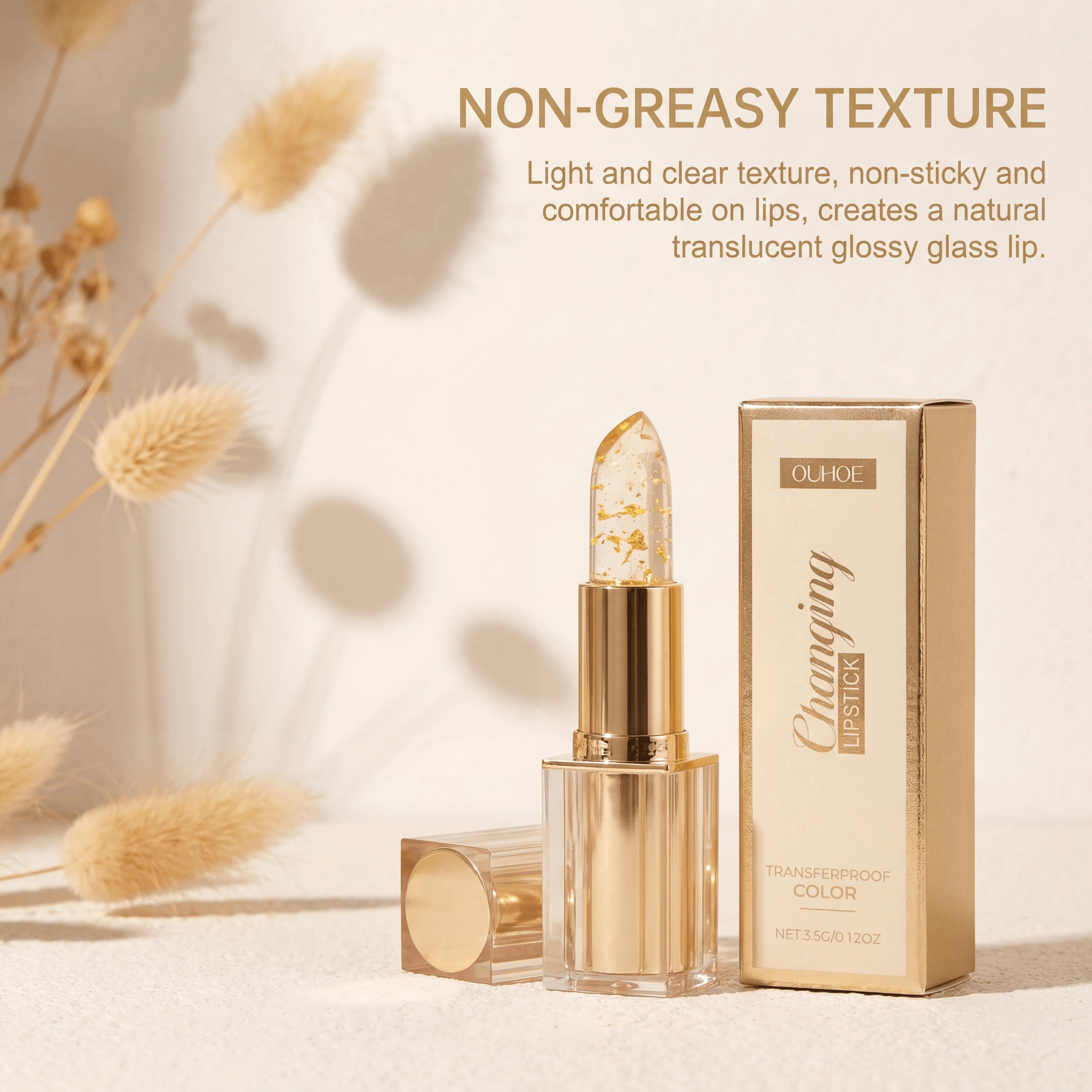 Vitamin E Gold Foil Color Changing Lip Balm Nourishing Moisturizing Smooth Hydrating Transfer Proof Tinted Lipstick Glossy Finish Long Lasting Lip Care