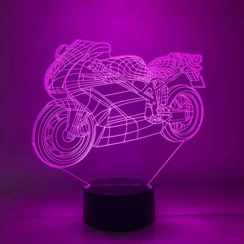 Motorcycle Gift for Biker 3D Illusion Acrylic Led Table Lamp 12 Volt Adapter Daylight Design Wood Base Xmas Christmas Decoration Room Decor Anime Wedding Stranger Things Led Lights Wedding Decoration Nightlights