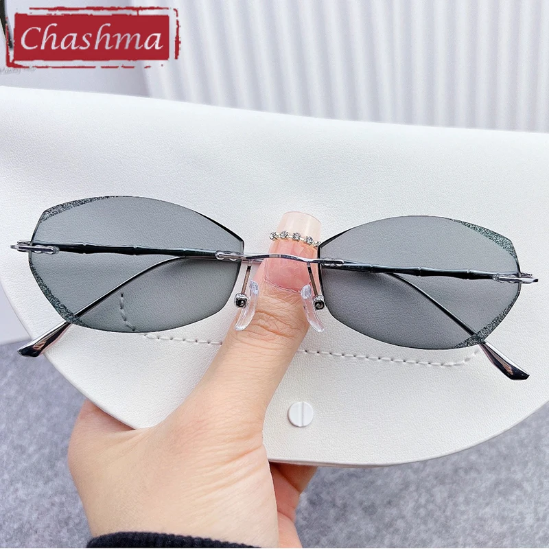 نظارات طبية من تشاشما للنساء من التيتانيوم، نظارات عصرية بحواف ماسية بدون إطار لعدسات وصفات فوتوكروميك