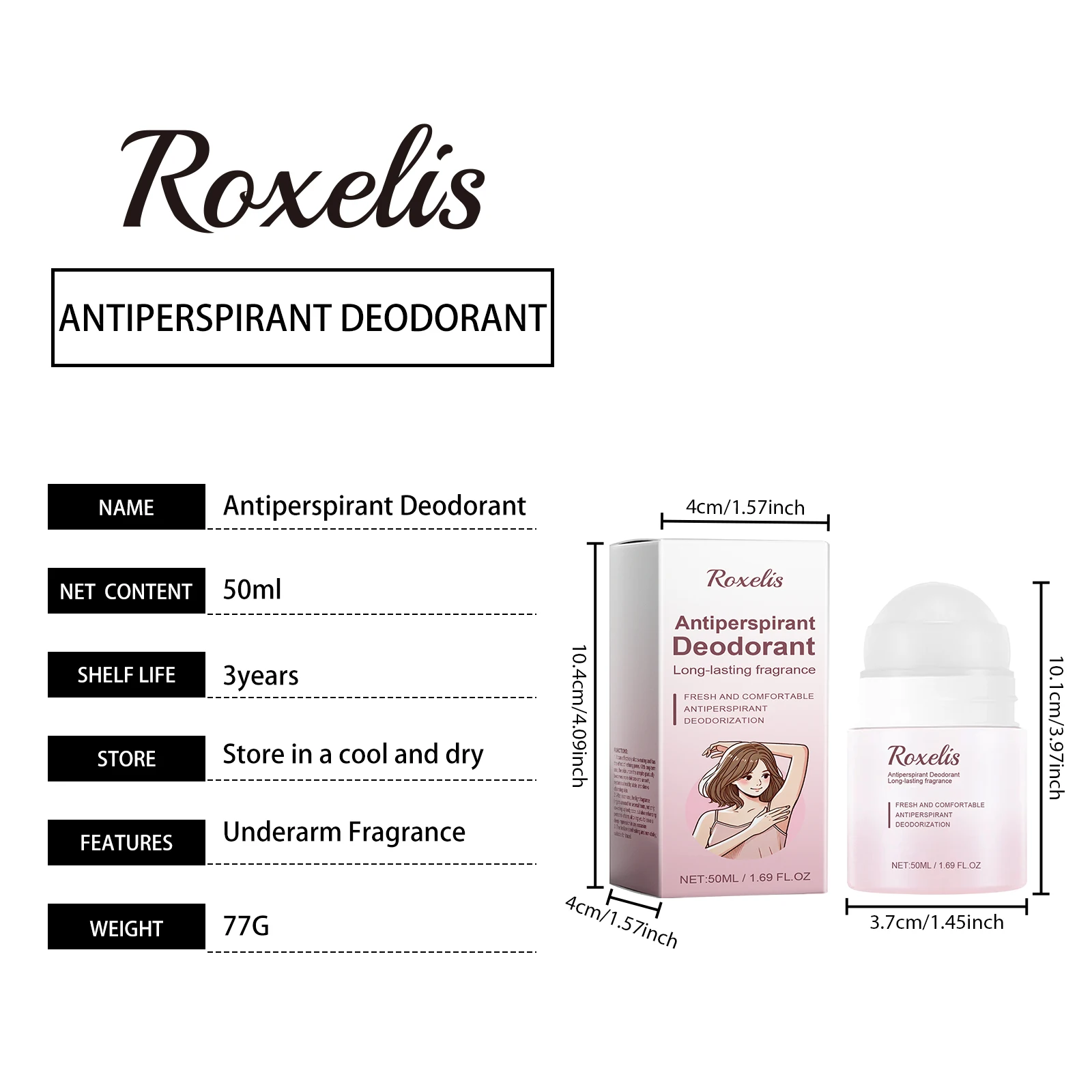 Roxelis 50ml Anti Sweat Deodorant Roller Ball Balm Refreshing Fragrance Underarm Armpit Body Remove Odor Antiperspirant Balm