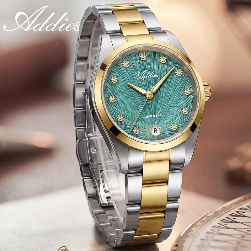 ADDIES New Luxury Woman Watches Sapphire Crystal 316L Stainless Steel Date Display Elegant Fashion Ladies Watch 5Bar Waterproof