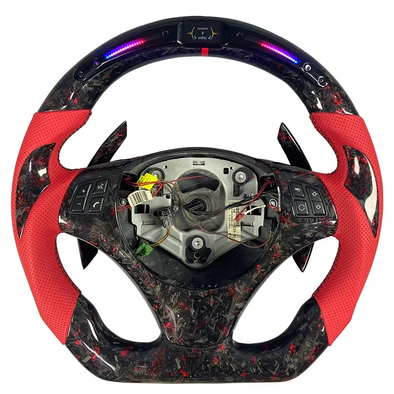 Sport Style for BMW E90 E91 E92 E93 E80 E83 E81 E82 E87 M3 G20 G30 Custom Red Forged Carbon Fiber Steering Wheel with Smart LED