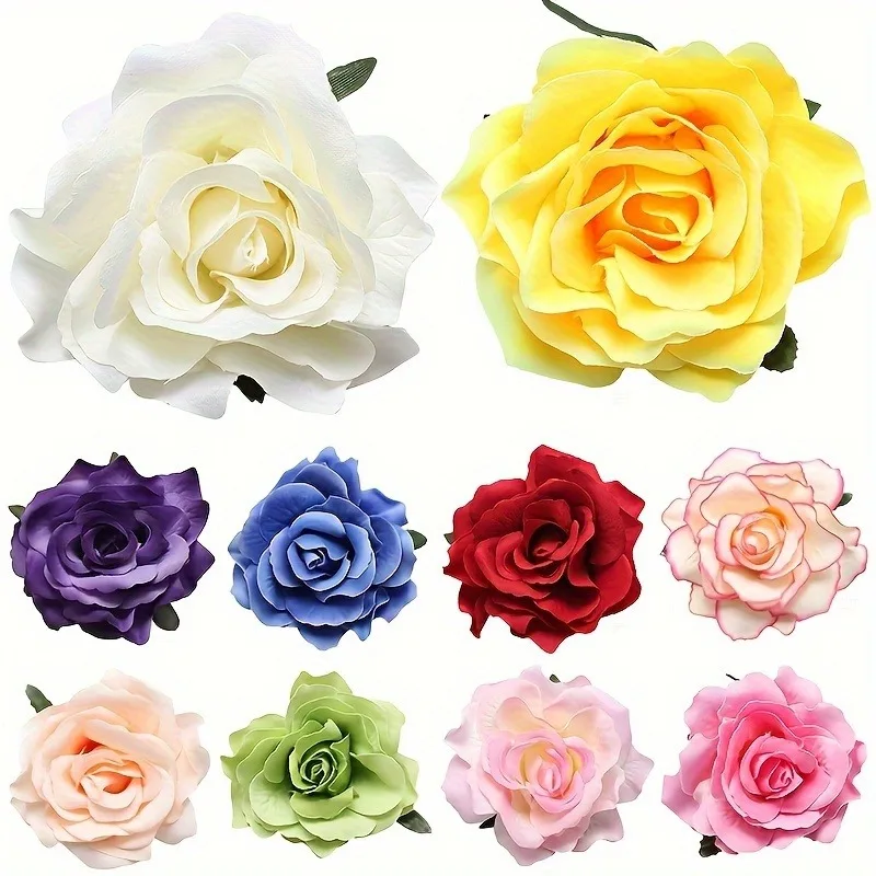 2/5Pcs 10cm Silk Rose Artificial Flowers Heads for Home Room Decor Bride Wedding Party Outfits Decoration DIY Garland Accessory