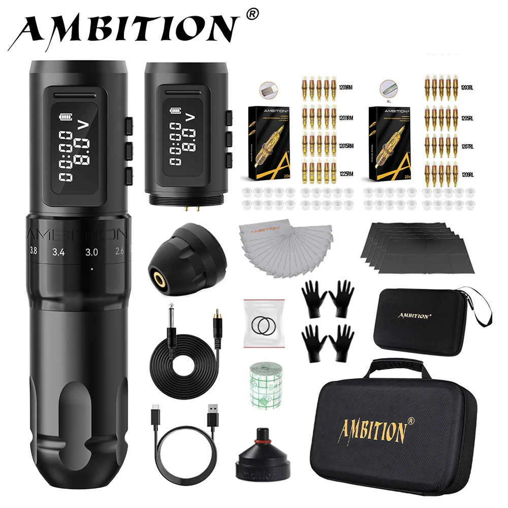 Ambition MARS-U zestaw do maszynki do tatuażu bezprzewodowy akumulator pisak do tatuażu regulowany skok 2.2-4.2mm profesjonalny silnik bezrdzeniowy 1800mAh