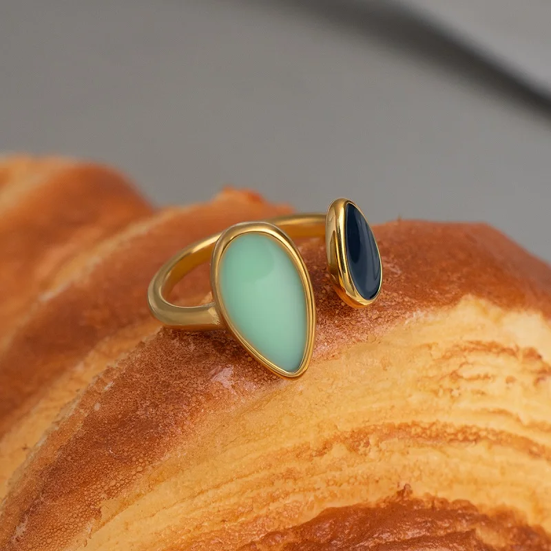 Miia Geometric Waterdrop Enamel Open Ring Women Retro Minimalist Luxury Finger Rings Waterproof Jewelry Wedding Gift Wholesale