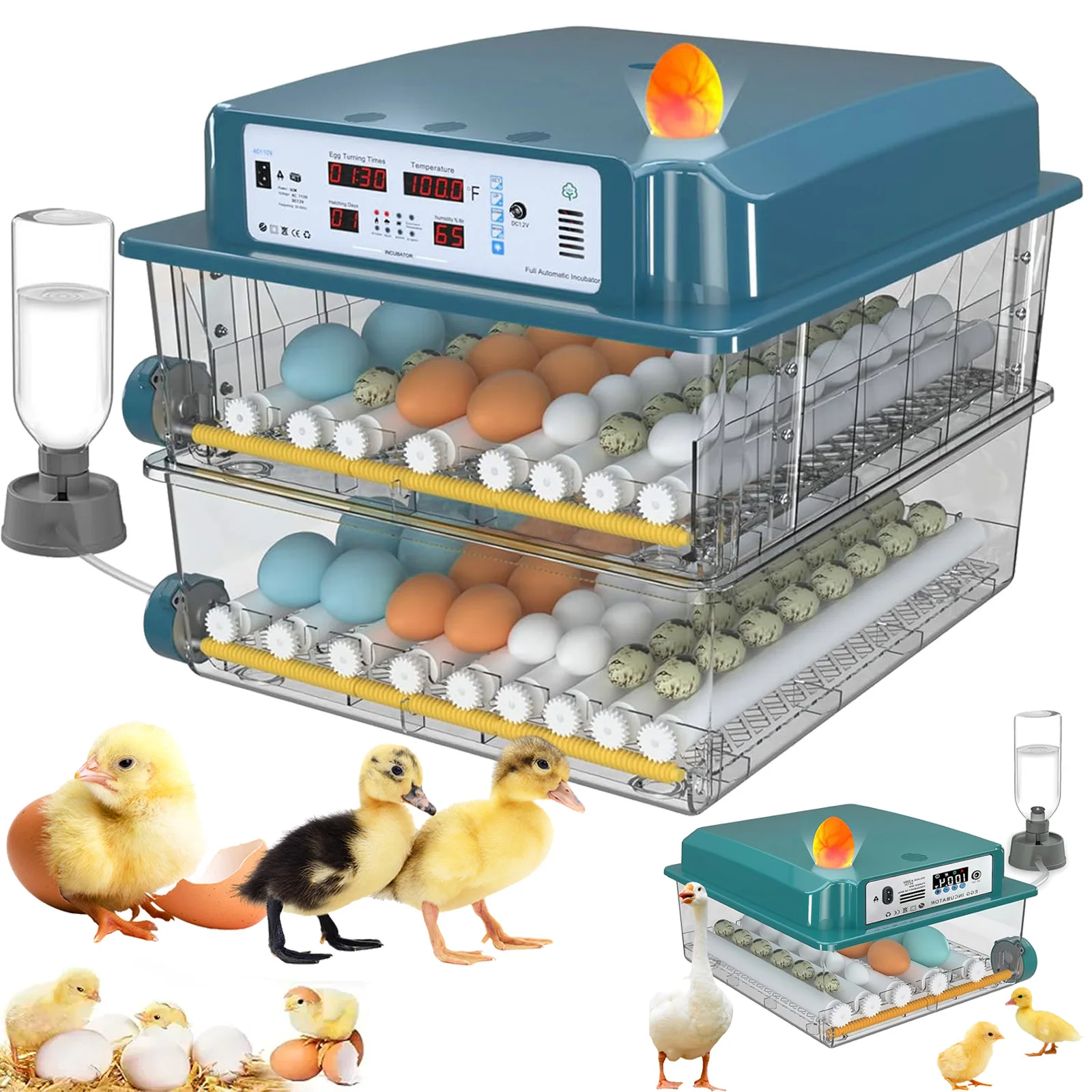 Incubateur d'œufs automatique 120/16 œufs, rotation automatique des œufs et humidification automatique, incubateur pour œufs de poule, caille, canard