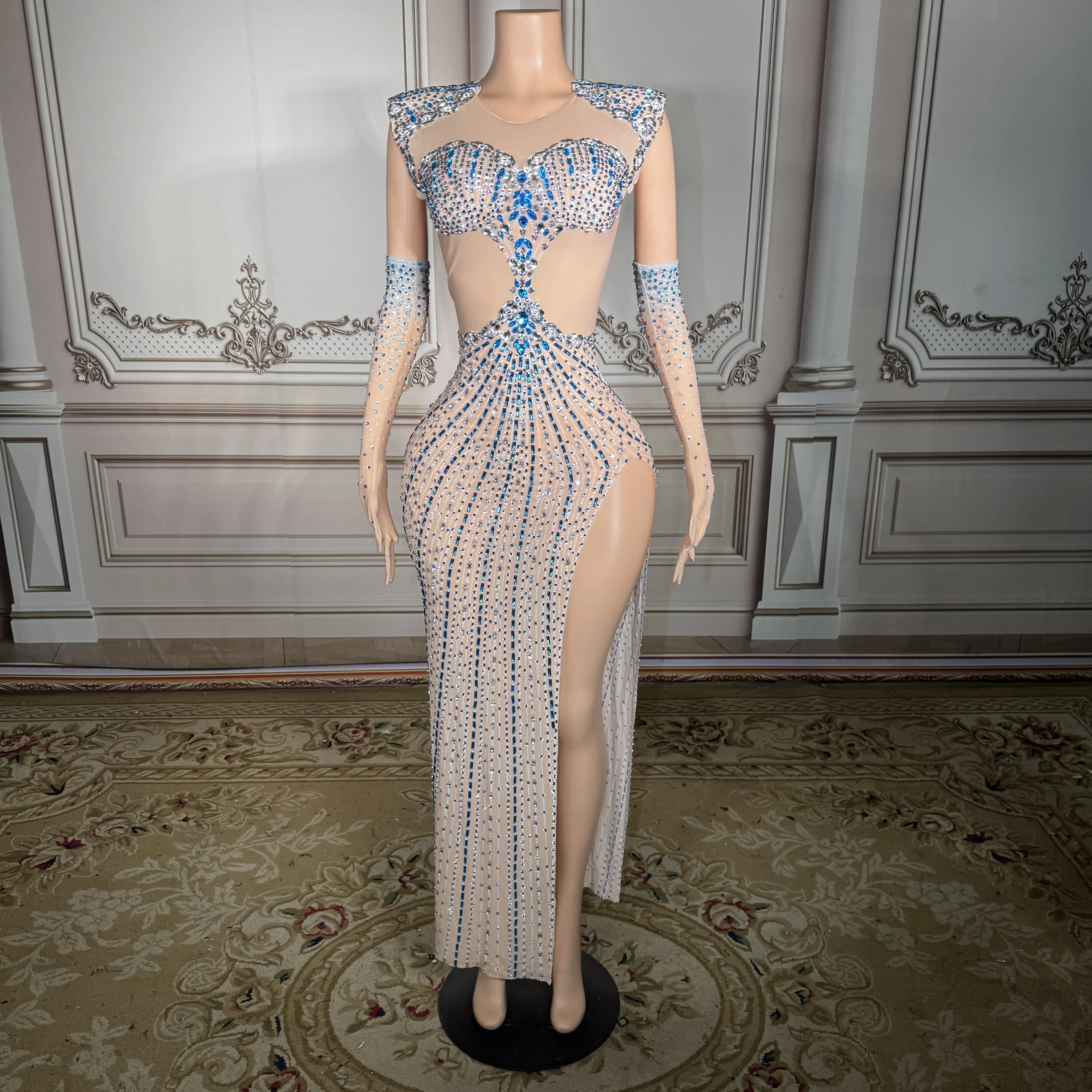 

Вечернее платье ZD светло-голубого цвета с кристаллами, женское сексуальное облегающее платье из сетки, роскошное платье с стразами для дня рождения, с бантом и вырезом «сердечко»