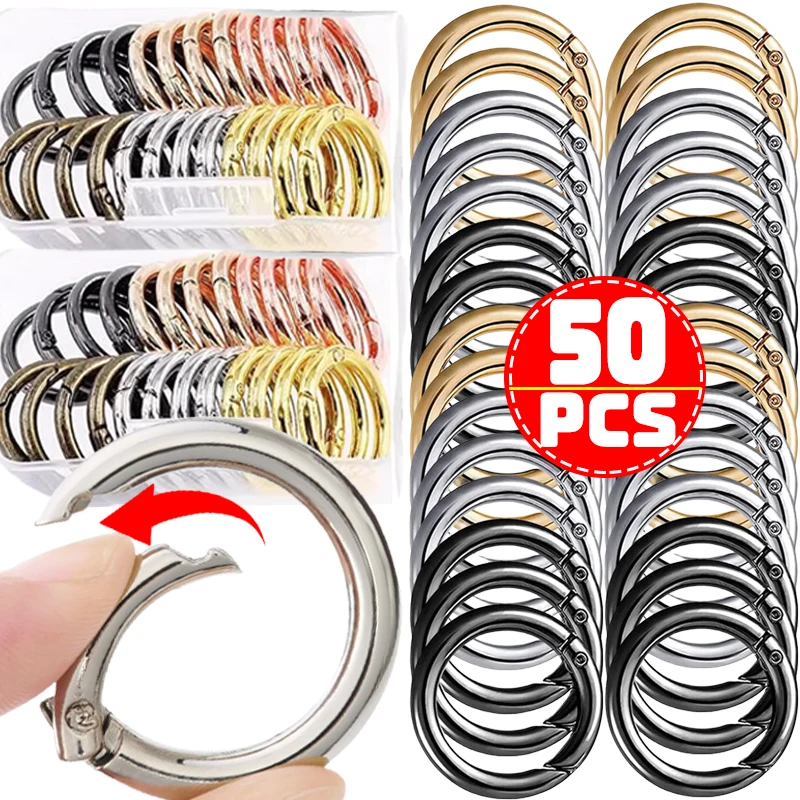 Fermoirs à ressort à joint torique en métal pour bijoux à bricoler soi-même, mousqueton rond ouvrable, porte-clés, clips de sac, crochet, connecteur de boucles de chien, 10 pièces, 50 pièces