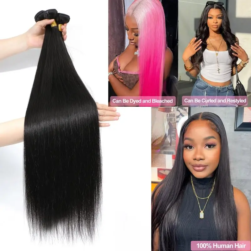 ストレート人毛 1 3 束 # 1Bカラー未加工ブラジル産バージン人毛ナチュラルブラックダブルウェフトヘアエクステンション