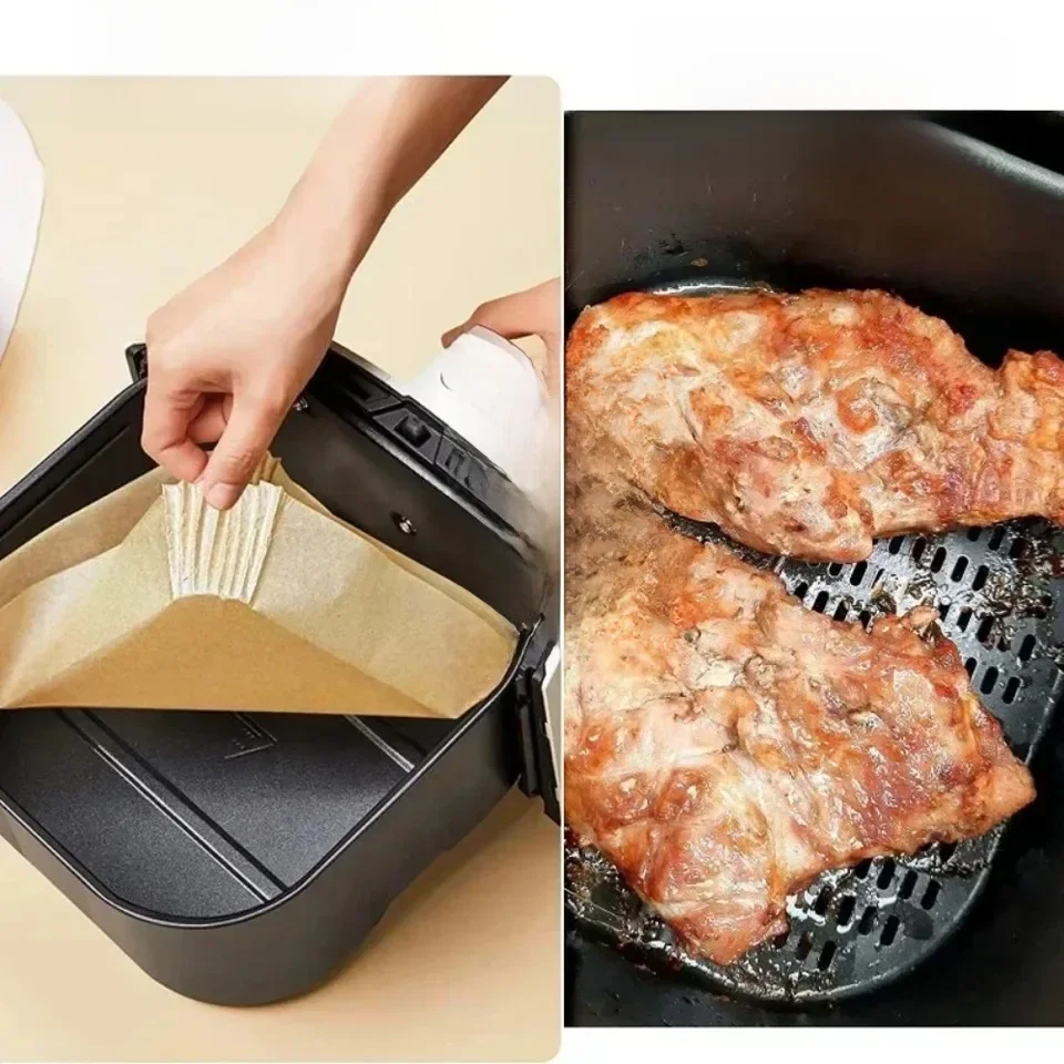 50 pièces/ensemble friteuse à Air papier jetable parchemin pâte de bois vapeur cheesecake friteuse à Air accessoires papier de cuisson pour friteuse à Air