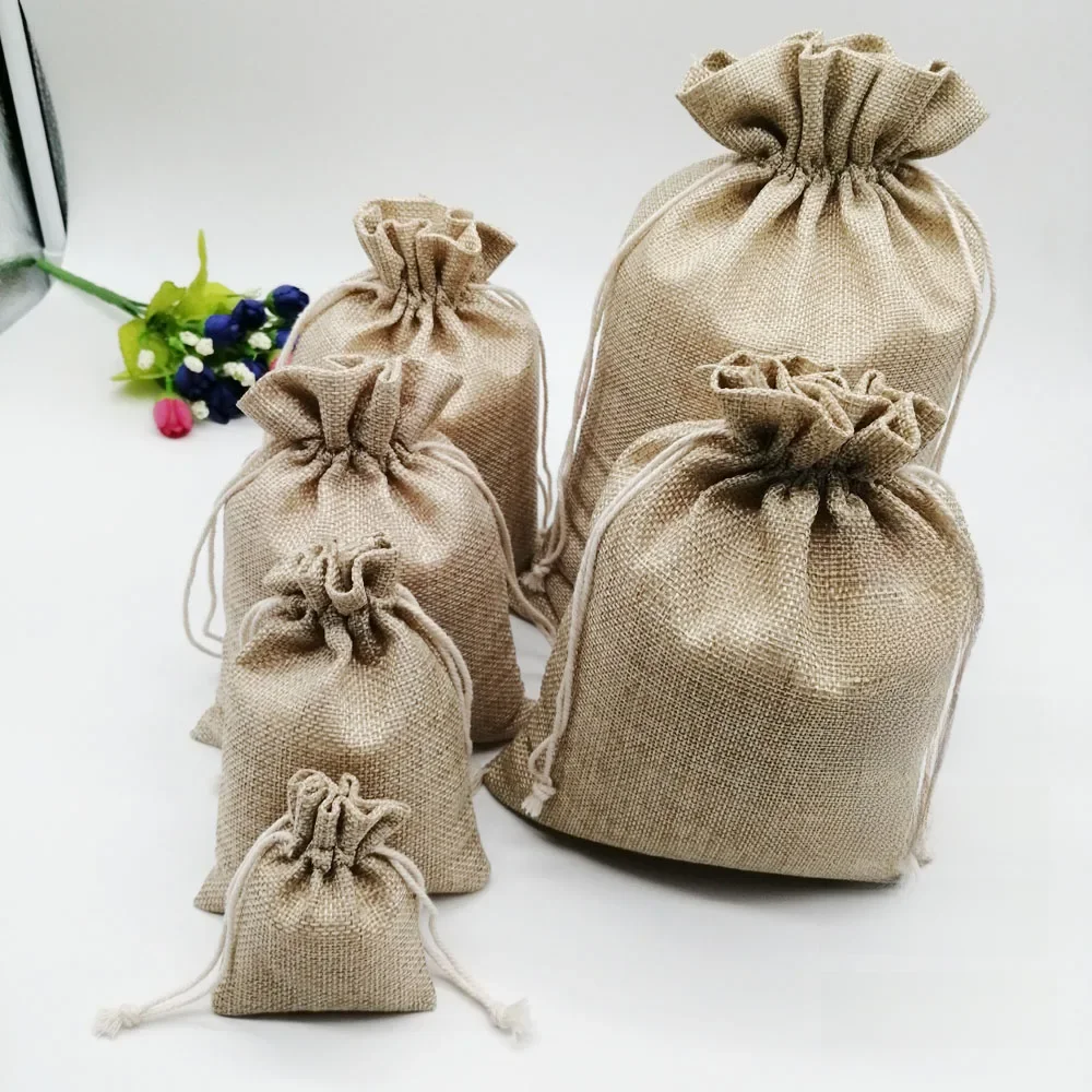 6szt/lot Torebki jutowe Torebka na prezenty ze sznurkiem Torebki na prezenty Torebki na prezenty Torebki na biżuterię Torebka ślubna Torebka jutowa Torebka Diy — zdjęcie 2